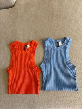 H&M Ribbed Crop Tank Tops Blue Orange